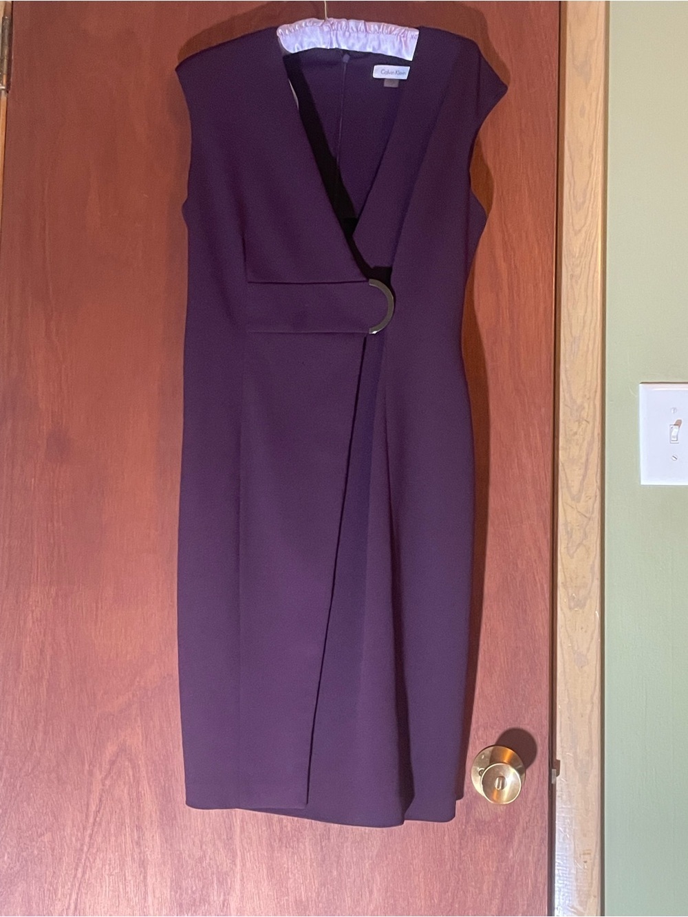 Calvin Klein Deep Plum Midi Sheath Dress with Ring Detail